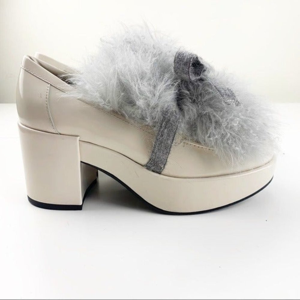 AGL Platform Heeled Moccasin with Genuine Sheep Fur